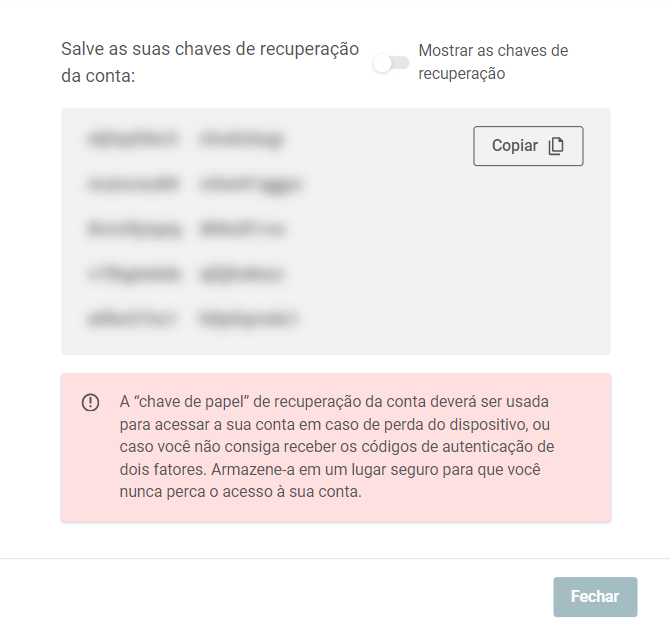 Autenticação de dois fatores - Minha Conta